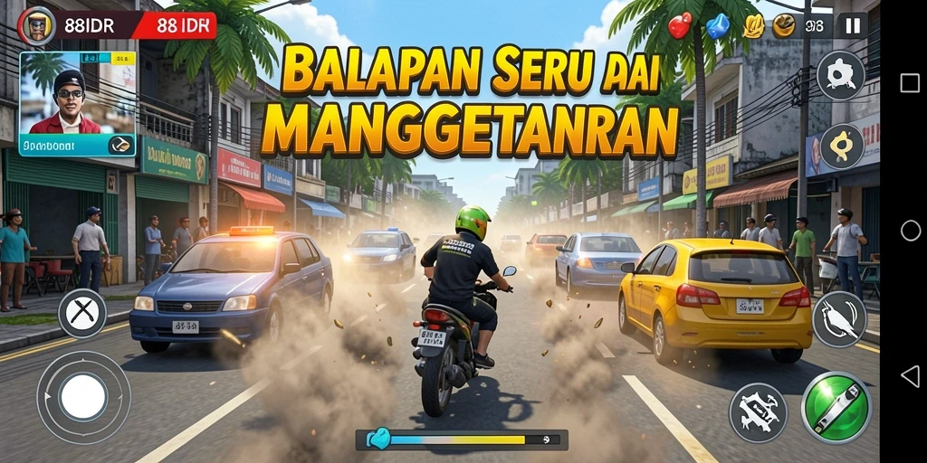 Screenshot gameplay <strong>88IDR</strong> menunjukkan balapan cepat di jalanan.