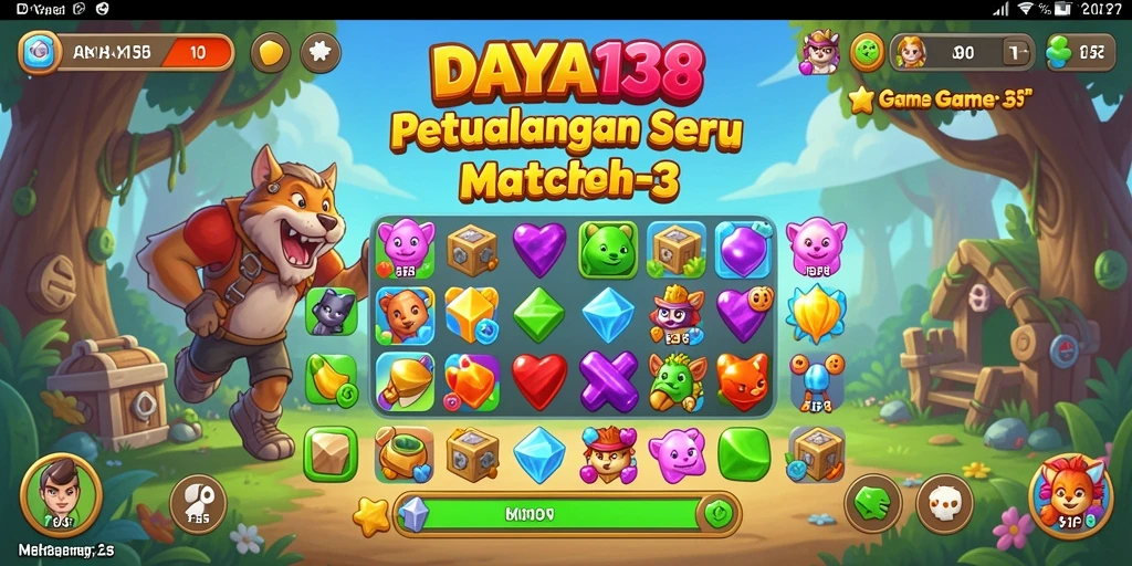 Screenshot utama gameplay DAYA138 menunjukkan momen mencocokkan elemen dalam game Match-3.