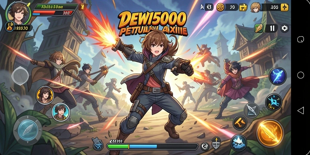 Screenshot gameplay seru DEWI5000 menampilkan aksi anime yang memukau.