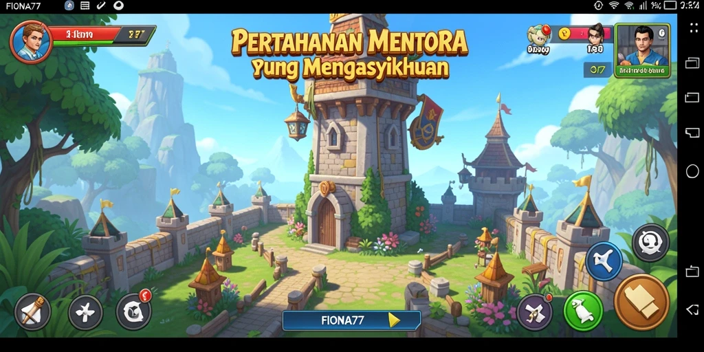 Screenshot gameplay FIONA77 menampilkan strategi Tower Defense yang mendebarkan.