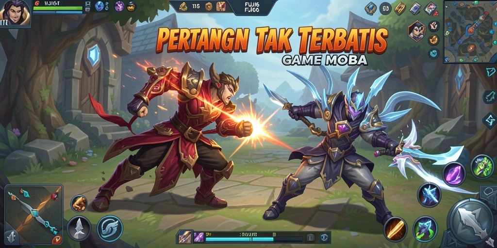 Screenshot utama FUJI66 menampilkan aksi tim dalam pertarungan MOBA.