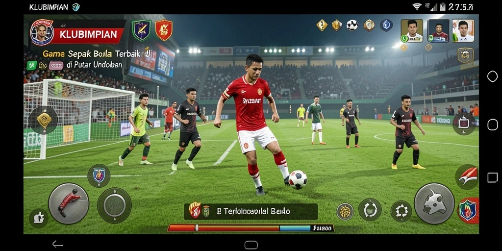 Tampilan gameplay seru di KLUBIMPIAN dengan aksi sepak bola nyata.
