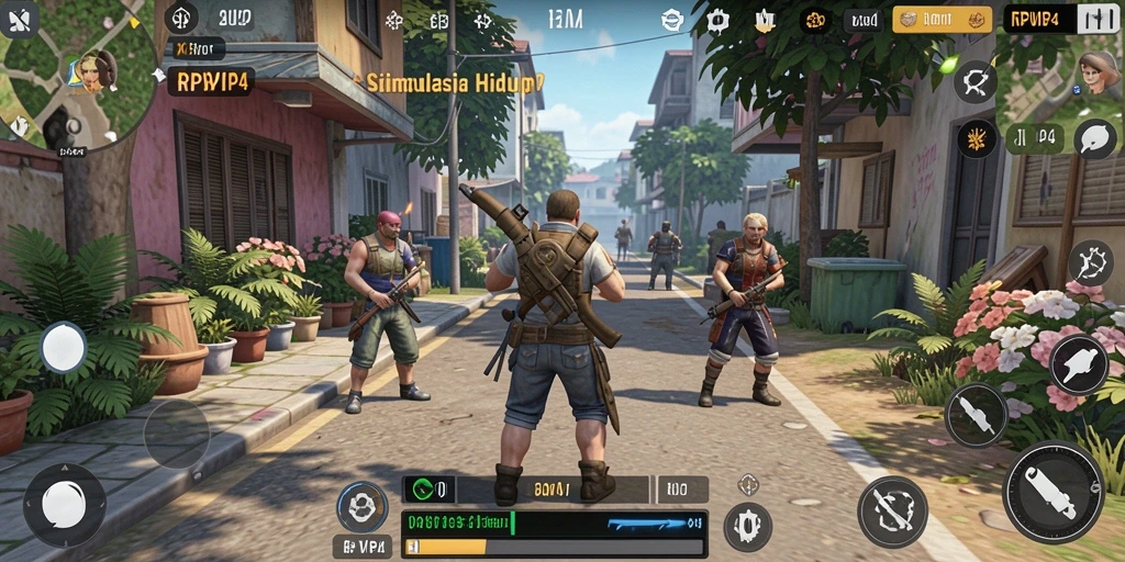 Screenshot utama RPVIP4 menunjukkan gameplay simulasi kehidupan yang realistis.