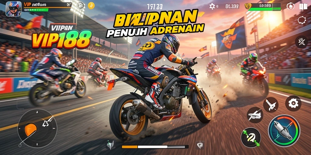 Tampilan gameplay balapan motor yang mendebarkan dan seru.